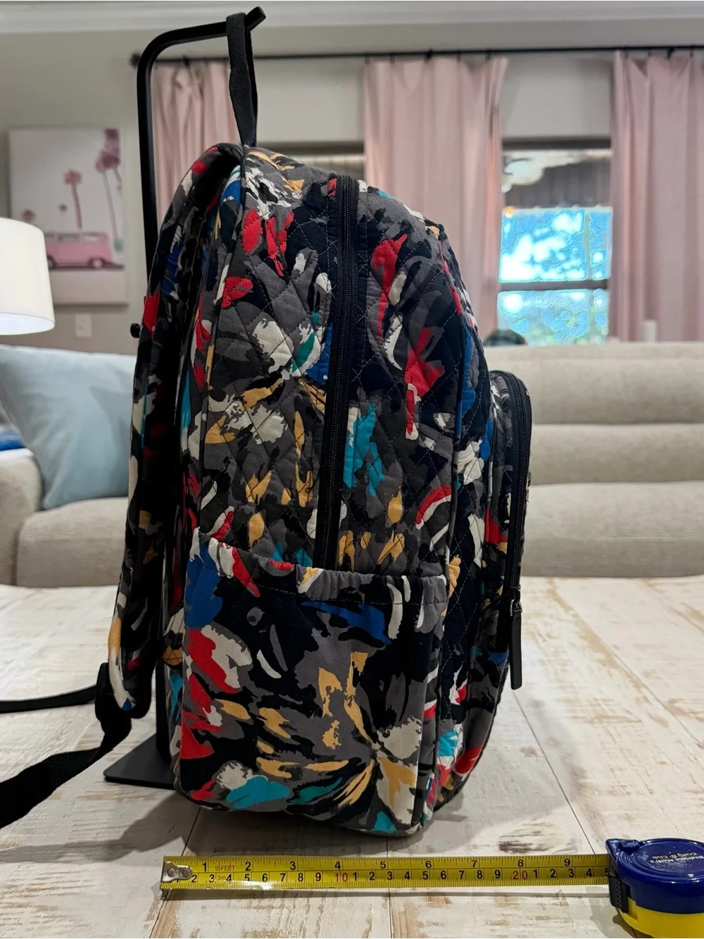 Vera Bradley Backpack Splash Floral Black Quilted with Red, Blue & Yellow